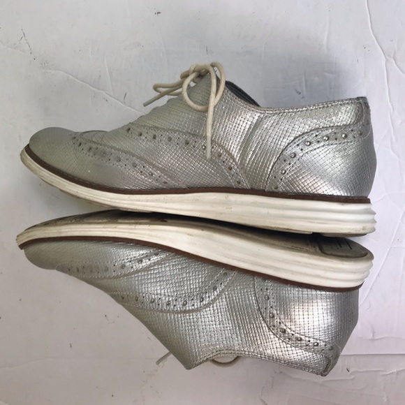 Cole Haan Original Grand Wingtip Oxford Shoes Leather Silver Gray Metallic Comfy - Picture 5 of 14